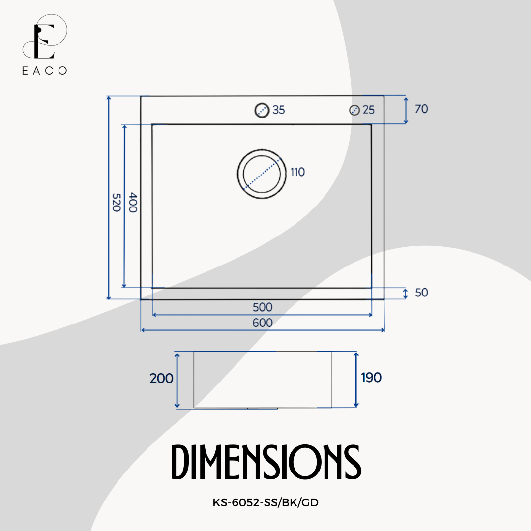 EACO 304 Stainless Steel Kitchen Sink KS-6052-GD