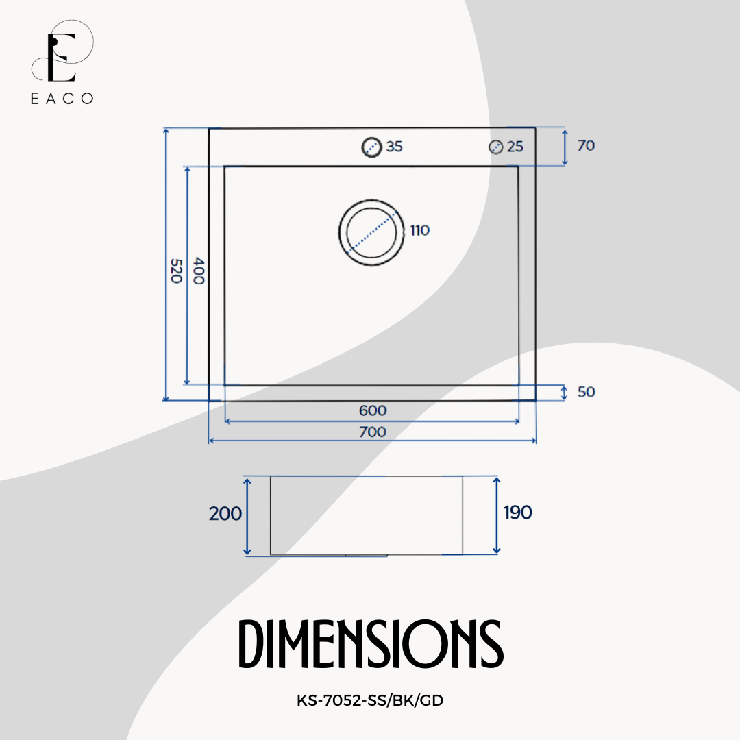 EACO 304 Stainless Steel Kitchen Sink KS-7052-GD