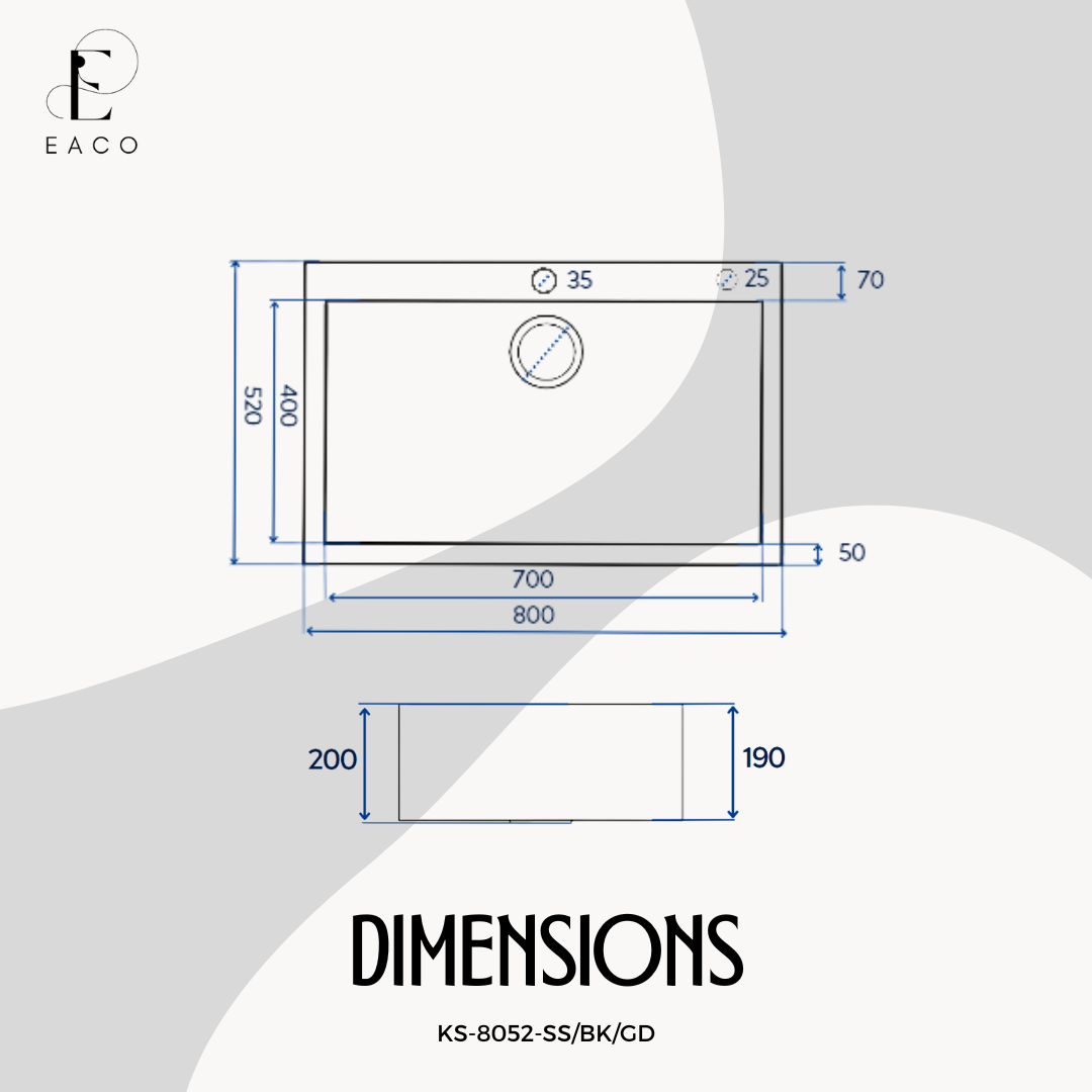 EACO 304 Stainless Steel Kitchen Sink KS-8052-GD