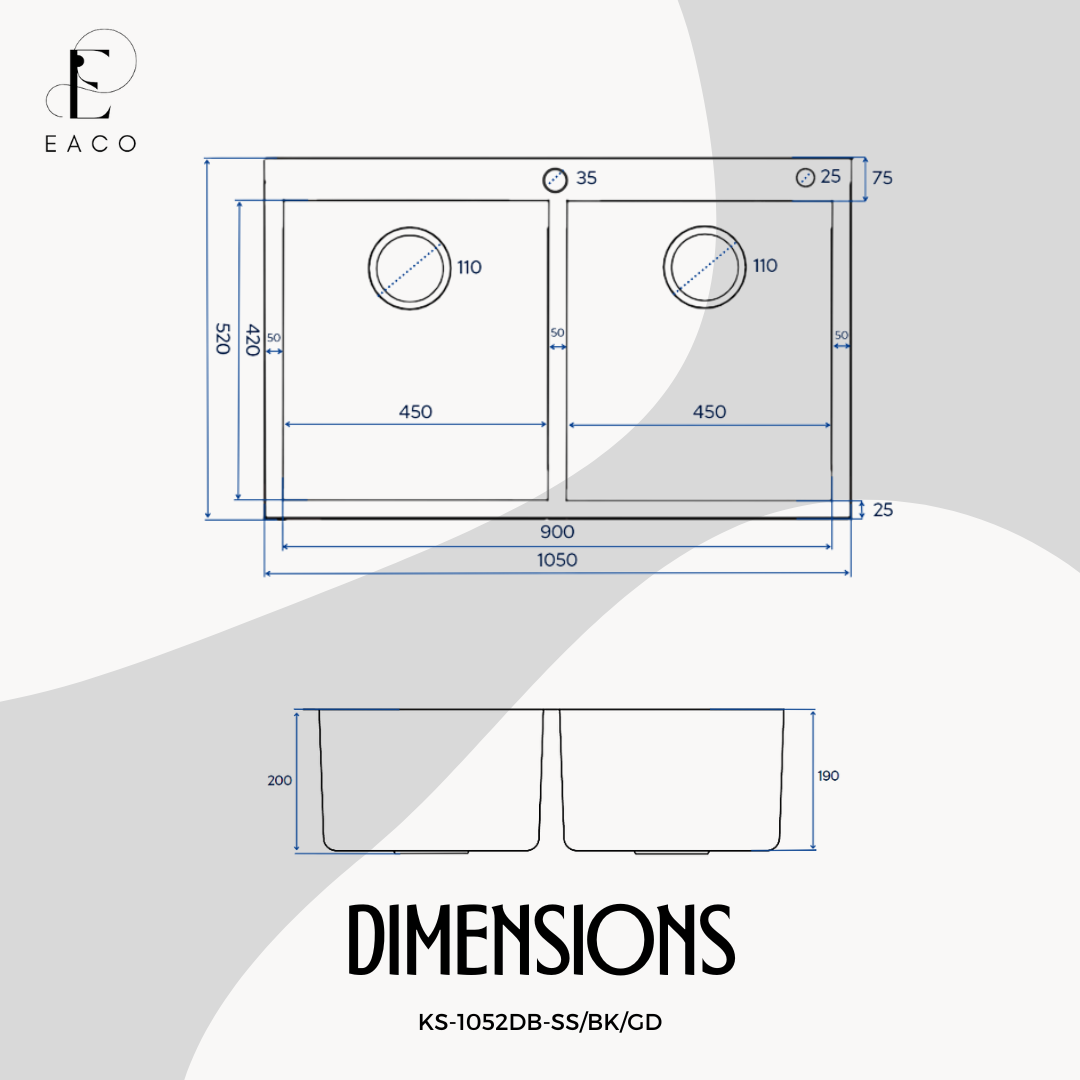 EACO 304 Stainless Steel Kitchen Sink KS-1052DB-GD